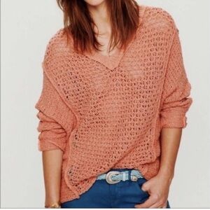 Free People Baja Laguna Sweater Medium Orange Open Knit Oversized Beachy Coastal